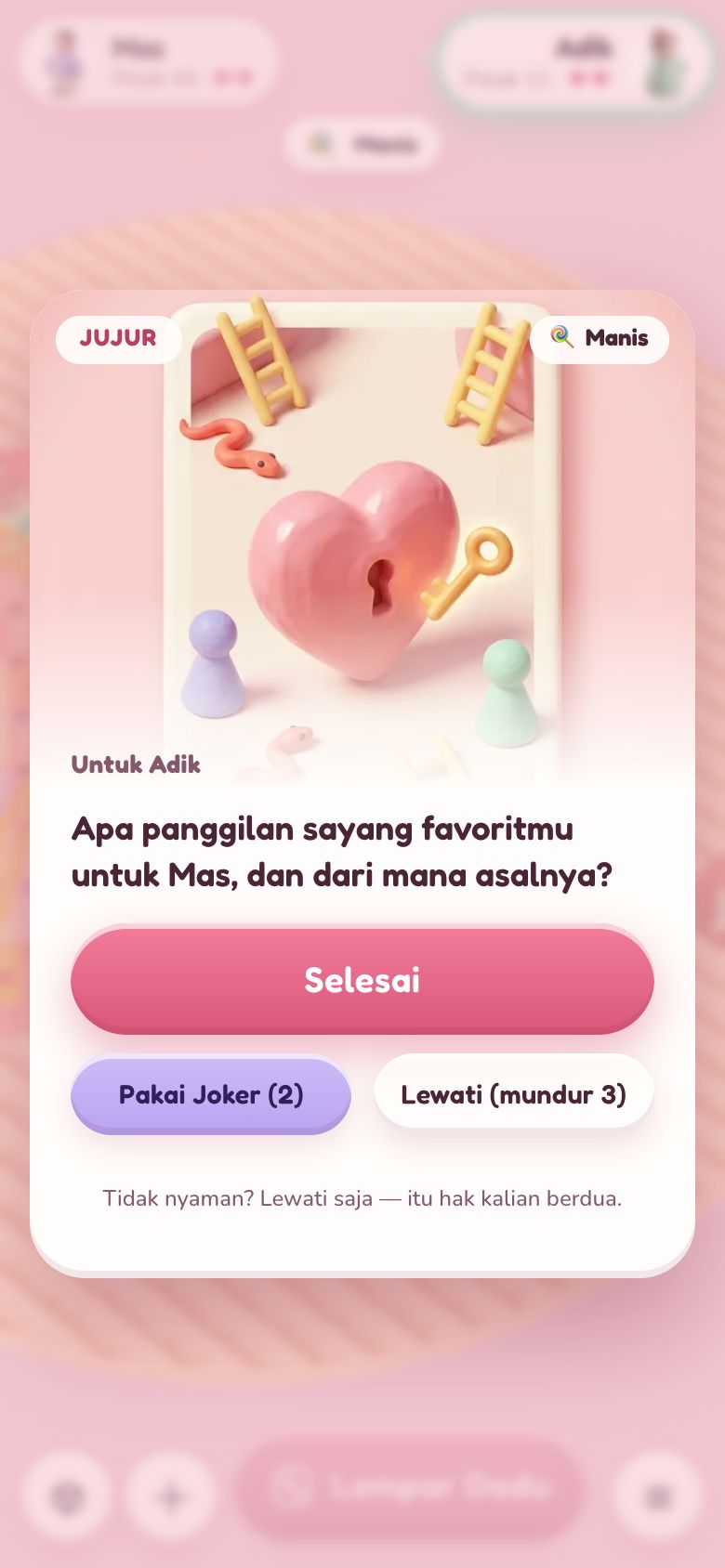 Kartu Jujur level Manis: pertanyaan tentang panggilan sayang favorit